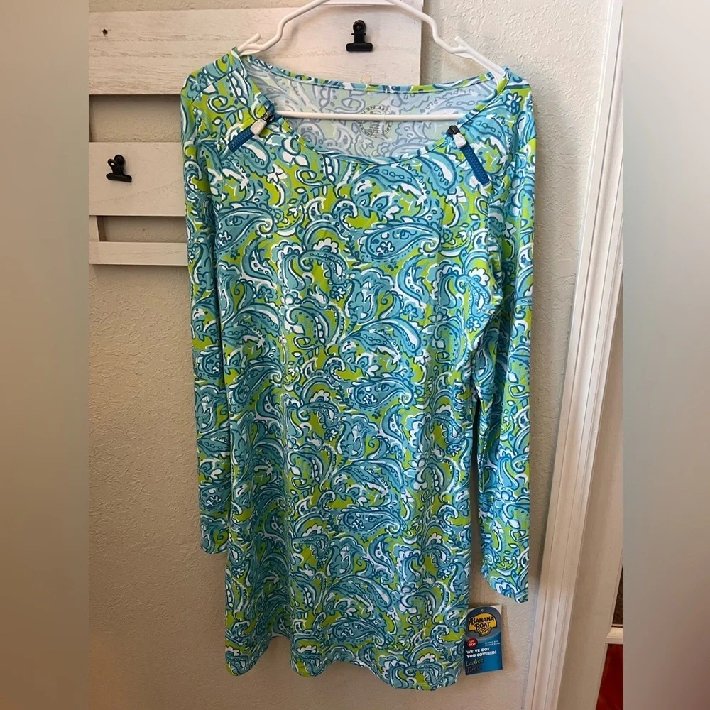 Banana Boat Vibrant Blue and Green SPF Dress - Picture 1 of 7